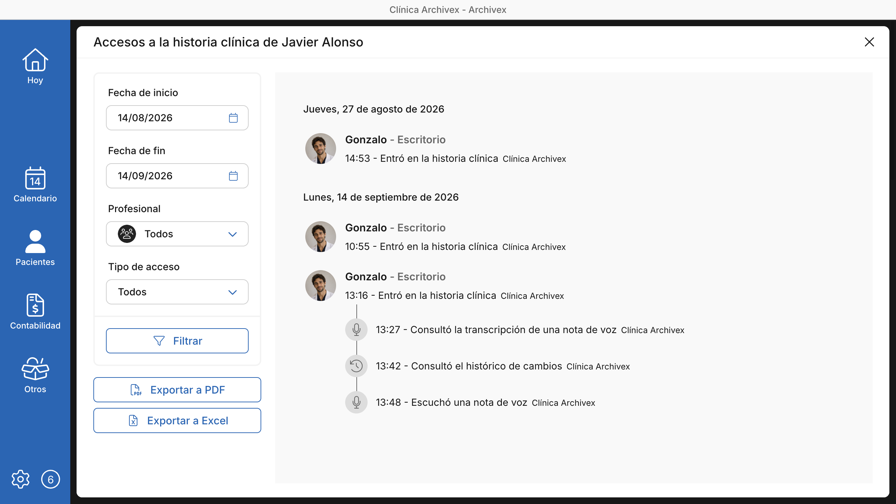 Registro de accesos de la historia clínica