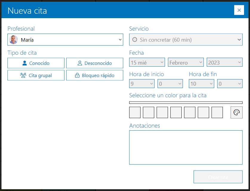 Crear una nueva cita en software de gestión clínica Archivex