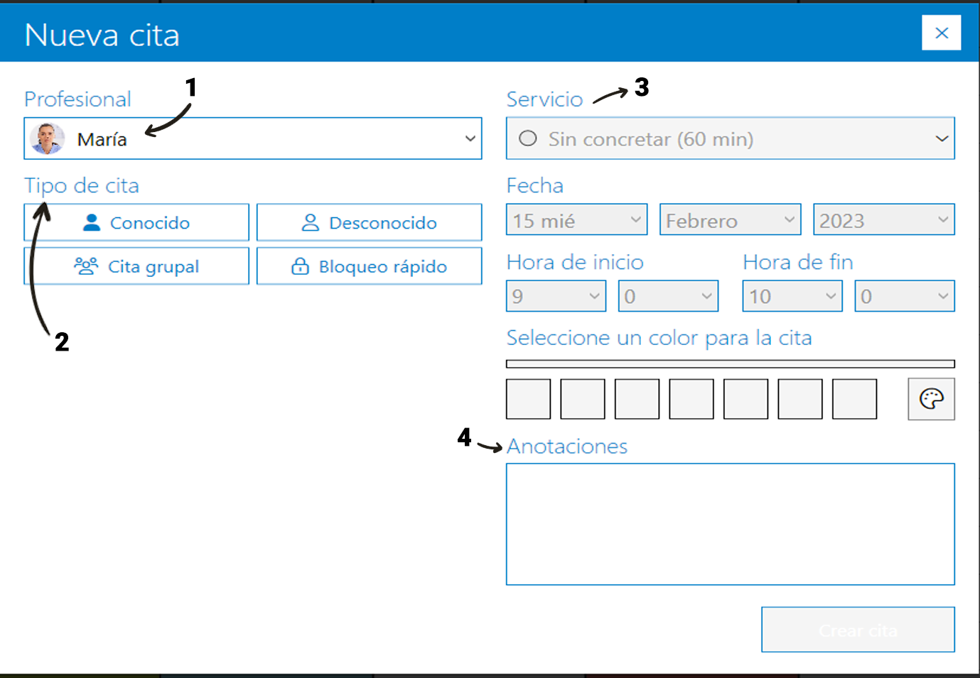 Herramientas de nueva cita de Archivex clinical conocido desconocido cita grupal bloqueo rápido
